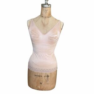 Ruby Ribbon Pin-up V-neck Cami Shape Wear Pink Lace Trim 360 Degree Stretch 34